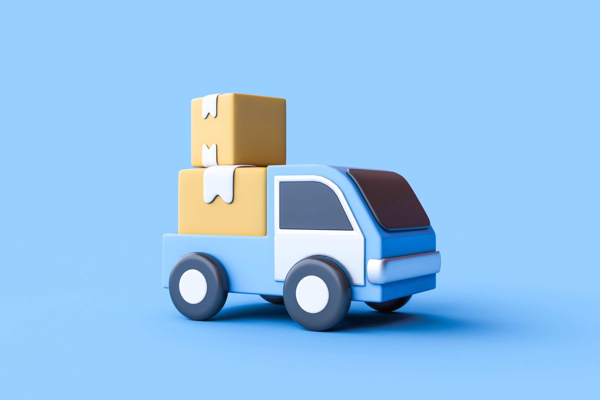 3D rendering of Delivery Van with Cardboard Boxes.